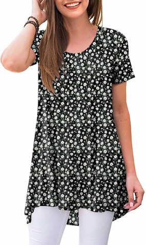 POPYOUNG Women's Summer Long Tunic Top To Wear With Leggings Short Sleeve Shirt Loose Fit Dressy