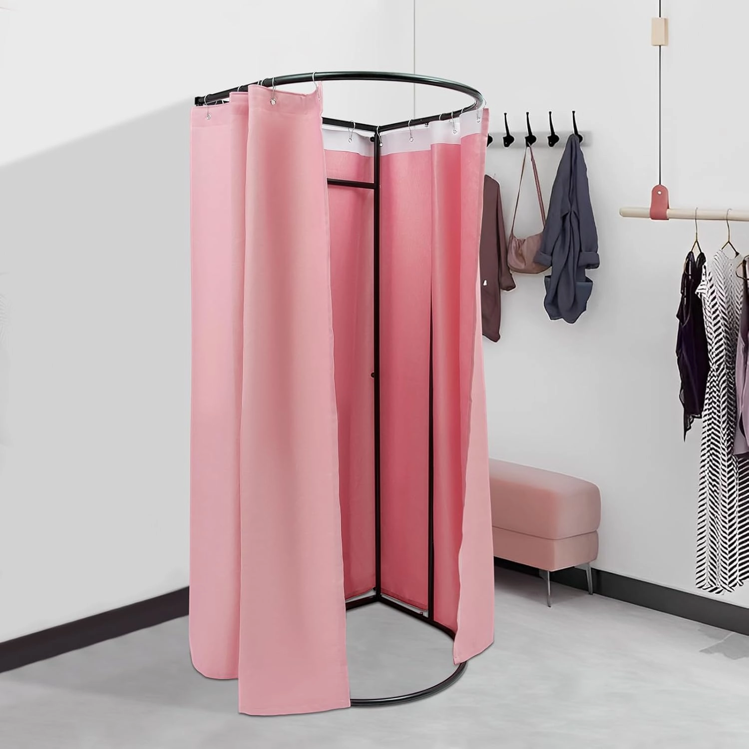 Portable Clothing Store Fitting Room, Changing Room with Shading Curtain, Privacy Screen Partition Protection Dressing Room (Pink)