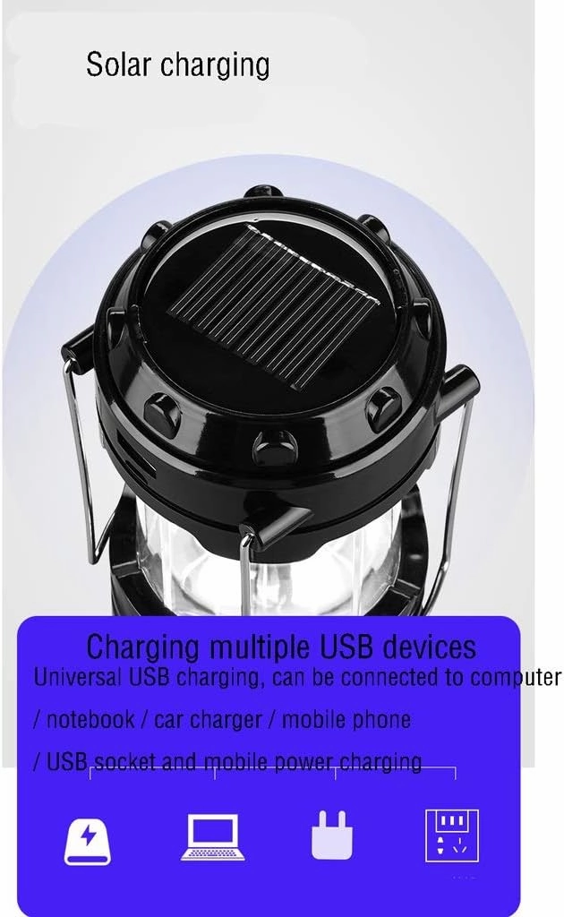 Portable Lamp Camping Lantern Solar Rechargeable Lamp Waterproof for Tent Lantern/Patio/Garden/Power Failure (Size : Gold-Standard)