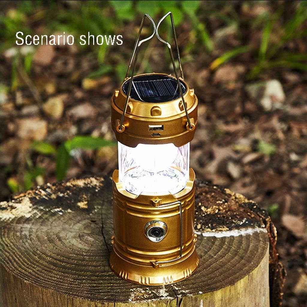 Portable Lamp Camping Lantern Solar Rechargeable Lamp Waterproof for Tent Lantern/Patio/Garden/Power Failure (Size : Gold-Standard)