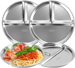 Portion Control Plates Set of 4 Stainless Steel Divided Plates 9" Reusable Dinner Plates (4)