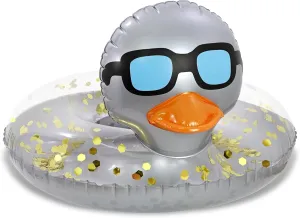 POZA Inflatable Duck Pool Float Tube- Heavy Duty Vinyl UV Resistant Confetti Pool Duck Floatie, Animal Pool Float Swim Ring Pool Inflatables for Kids and Adults for Beach, Party, Vacation