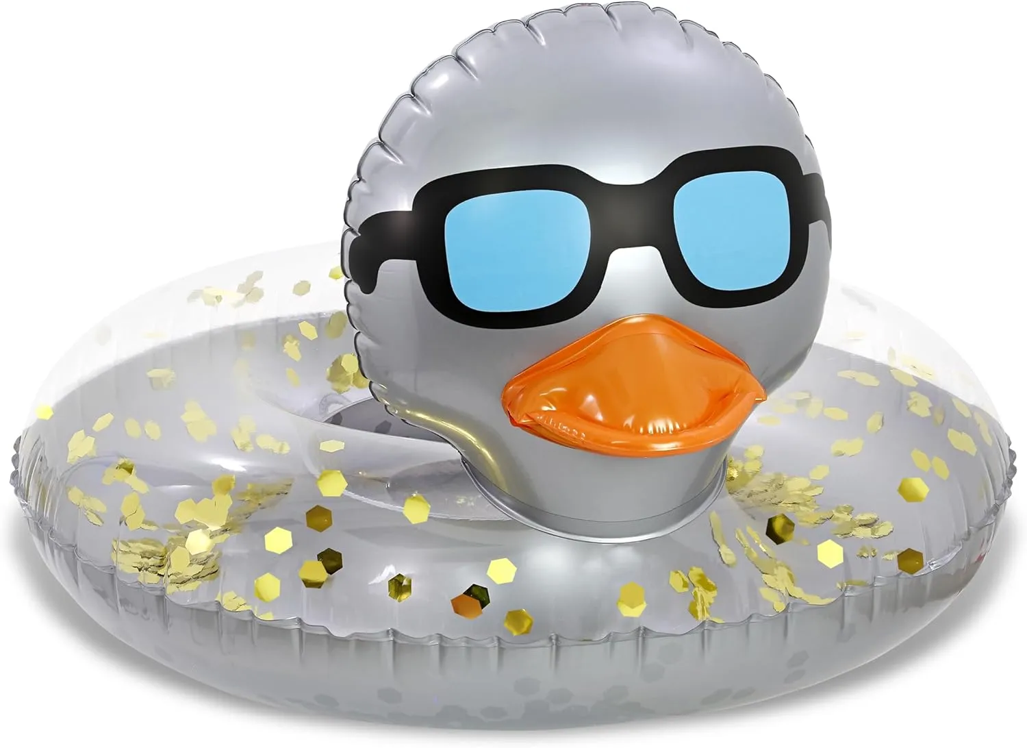 POZA Inflatable Duck Pool Float Tube- Heavy Duty Vinyl UV Resistant Confetti Pool Duck Floatie, Animal Pool Float Swim Ring Pool Inflatables for Kids and Adults for Beach, Party, Vacation