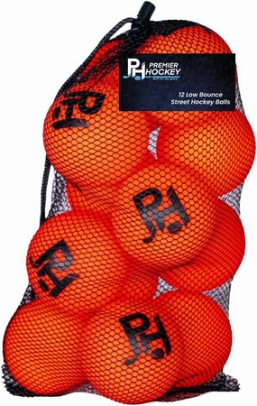 Premier Sports - 12-Pack All-Weather Street Hockey Balls – Durable, Low-Bounce, High-Visibility Balls with Reusable Storage Bag – Premier Regulation Size