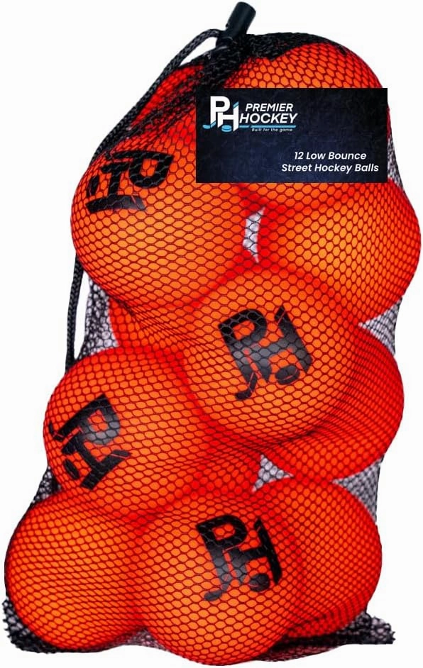 Premier Sports - 12-Pack All-Weather Street Hockey Balls – Durable, Low-Bounce, High-Visibility Balls with Reusable Storage Bag – Premier Regulation Size