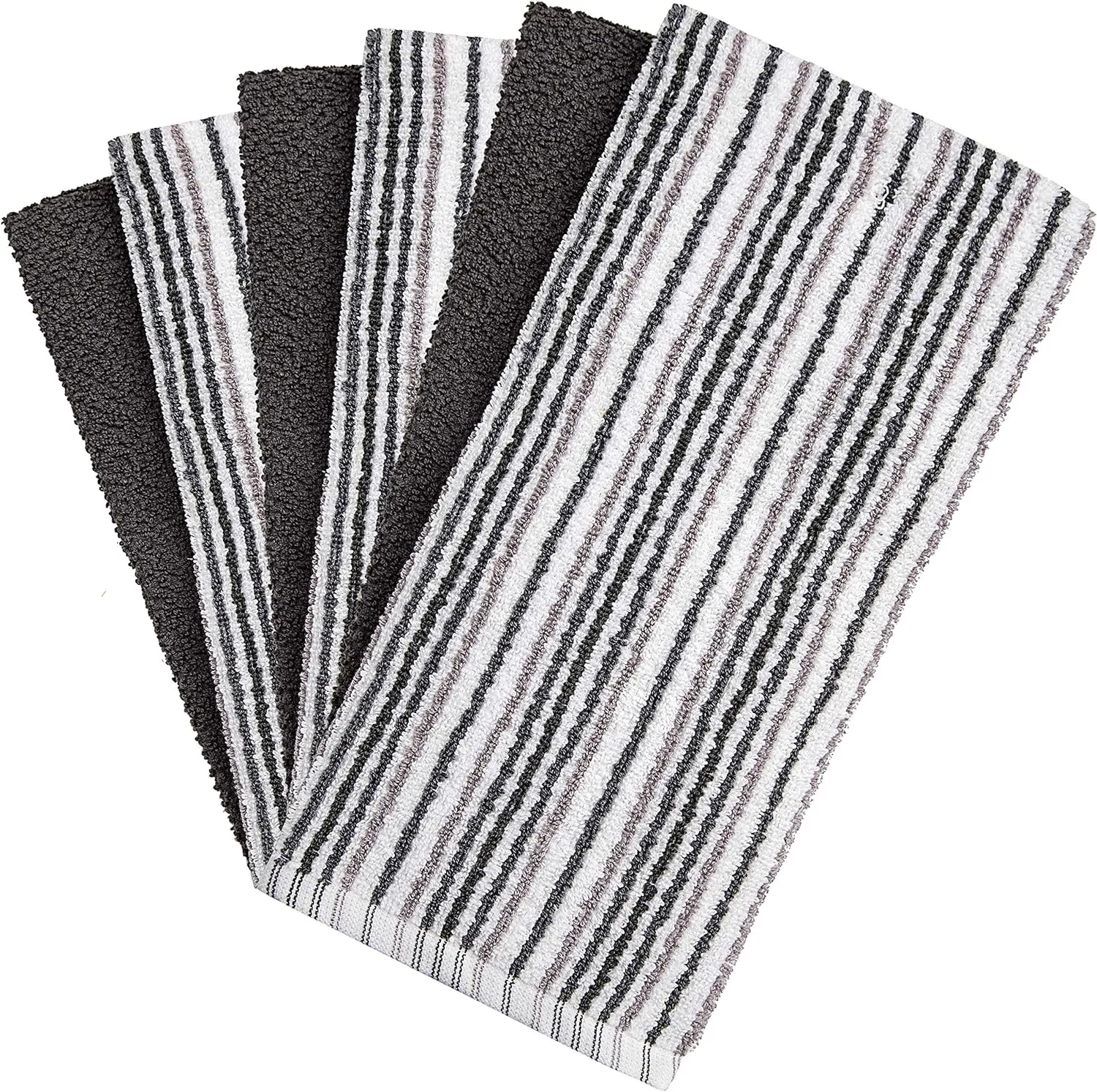 Premium Kitchen Towels (16”x 26”, 6 Pack) – Large Cotton Kitchen Hand Towels –Popcorn Stripe Design – 400 GSM Highly Absorbent Tea Towels Set with Hanging Loop (Grey)