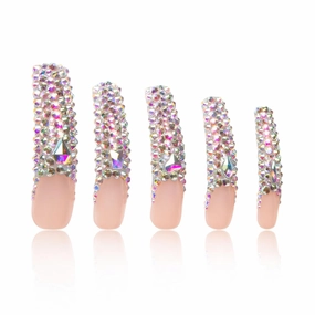 Press on Nails Angel's Tear Rhinestone | Handmade with Full Covered Crystals | Reusable Full Cover Nails | Curve Long 2.2 in | H48-L