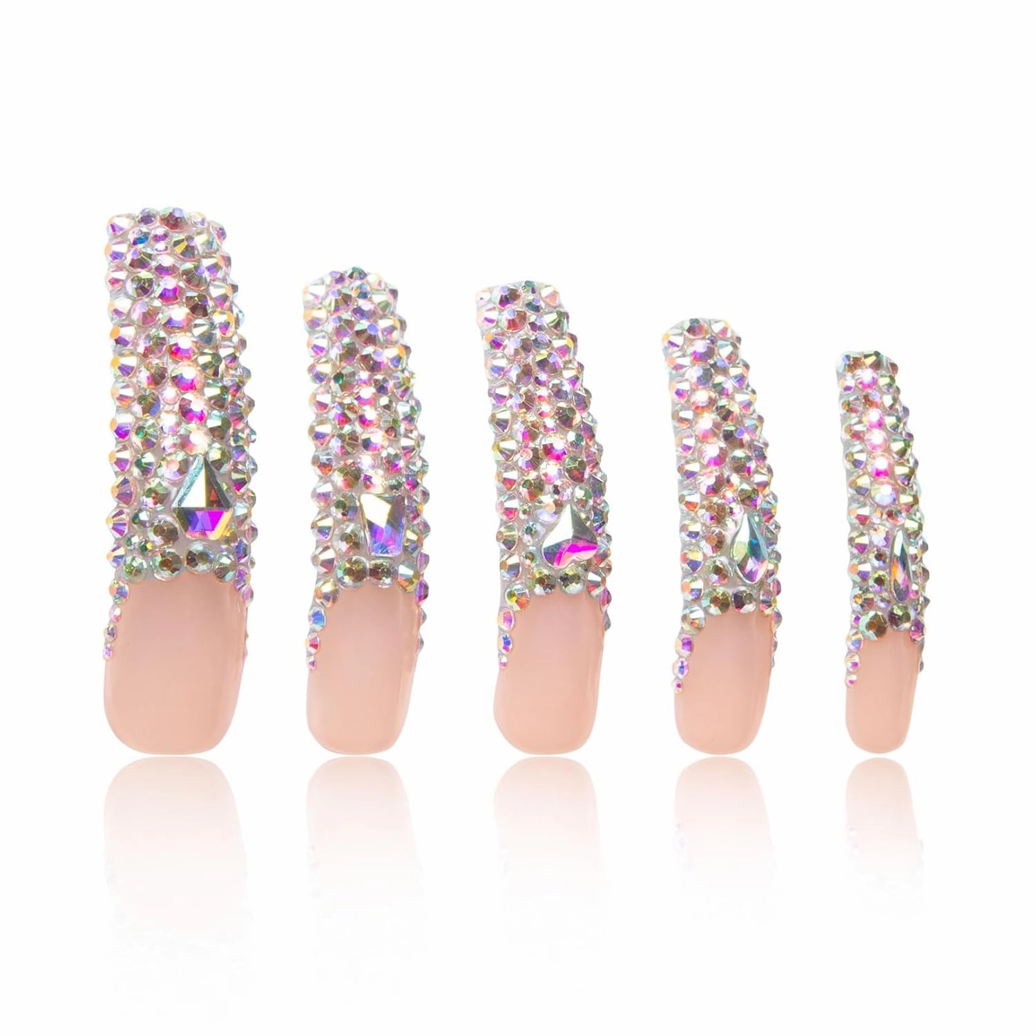 Press on Nails Angel's Tear Rhinestone | Handmade with Full Covered Crystals | Reusable Full Cover Nails | Curve Long 2.2 in | H48-L