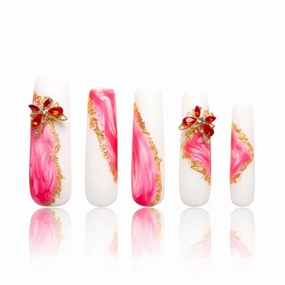Press on Nails Into The Pink| Handmade with Full Covered Crystals| Reusable Fake Nails| Square Mid length 1.7in| H243-L