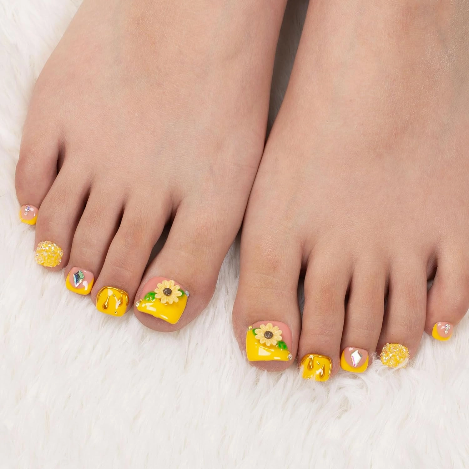 Press on Toenails Honey Bee Yellow | 20 PCS Free Size Toe Nails | Reusable Fake Nails for Toe | T101