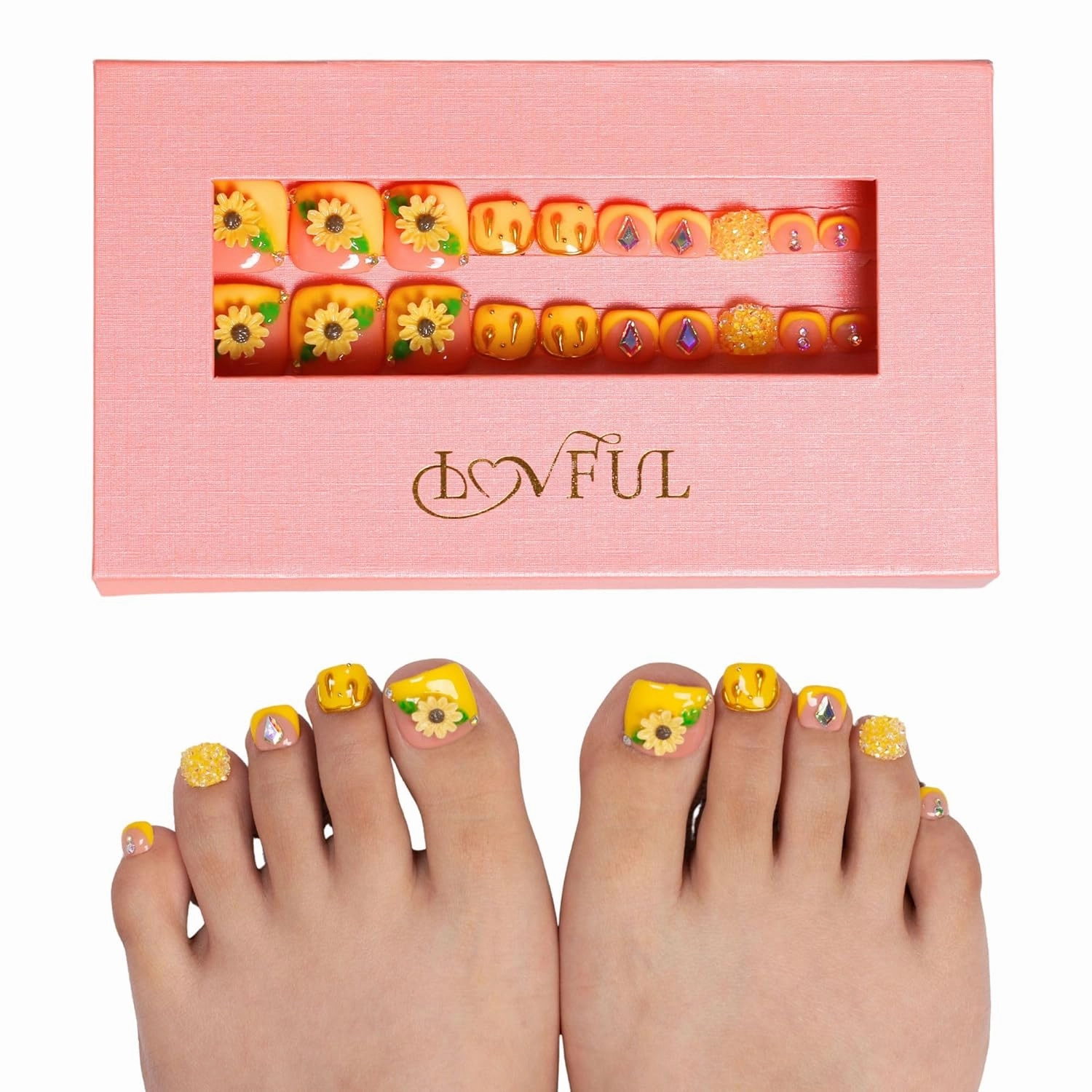 Press on Toenails Honey Bee Yellow | 20 PCS Free Size Toe Nails | Reusable Fake Nails for Toe | T101