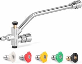 Pressure Washer Foam Soap Cannon Dual Connector Accessory - Power Wand With 5 Nozzle Tips and 1/4" Quick Connect for Car Wash - 5000PSI