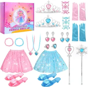 Princess Dress Up Clothes and Jewelry Boutique, Toys for Little Girls, Princess Costumes Gifts with Shoes, Dresses, Tiara, Necklaces, Gift Set for Toddler Girls Age 3 4 5 6 7 Years Old