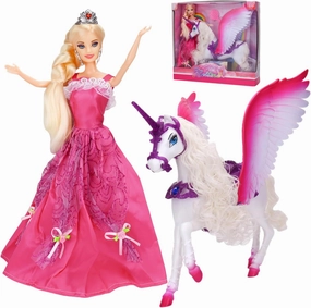Princess Doll & Unicorn Toys for Girls - Color Changing Horse Set with Removable Horn & Wings, 11.5 Inch Doll with Dress, Shoes, Crown & Comb Accessories for Kids Girls Birthday Gifts Age 6-7