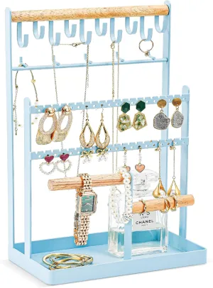 ProCase Jewelry Organizer Stand Necklace Organizer Earring Holder, 6 Tier Jewelry Stand Necklace Holder with 15 Hooks, Jewelry Tower Display Rack Storage Tree for Bracelets Earrings Rings -Blue