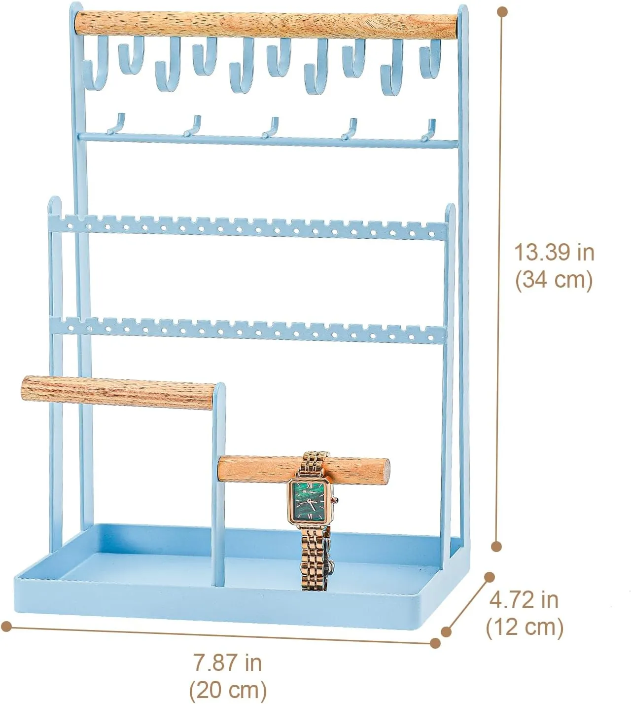 ProCase Jewelry Organizer Stand Necklace Organizer Earring Holder, 6 Tier Jewelry Stand Necklace Holder with 15 Hooks, Jewelry Tower Display Rack Storage Tree for Bracelets Earrings Rings -Blue
