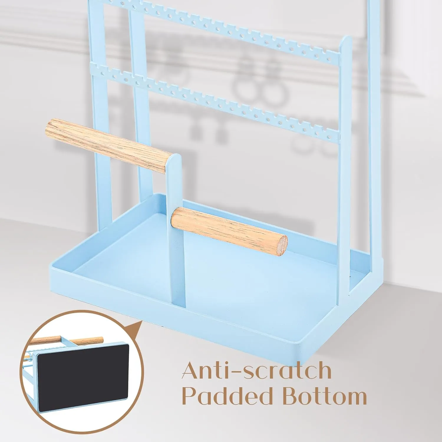 ProCase Jewelry Organizer Stand Necklace Organizer Earring Holder, 6 Tier Jewelry Stand Necklace Holder with 15 Hooks, Jewelry Tower Display Rack Storage Tree for Bracelets Earrings Rings -Blue