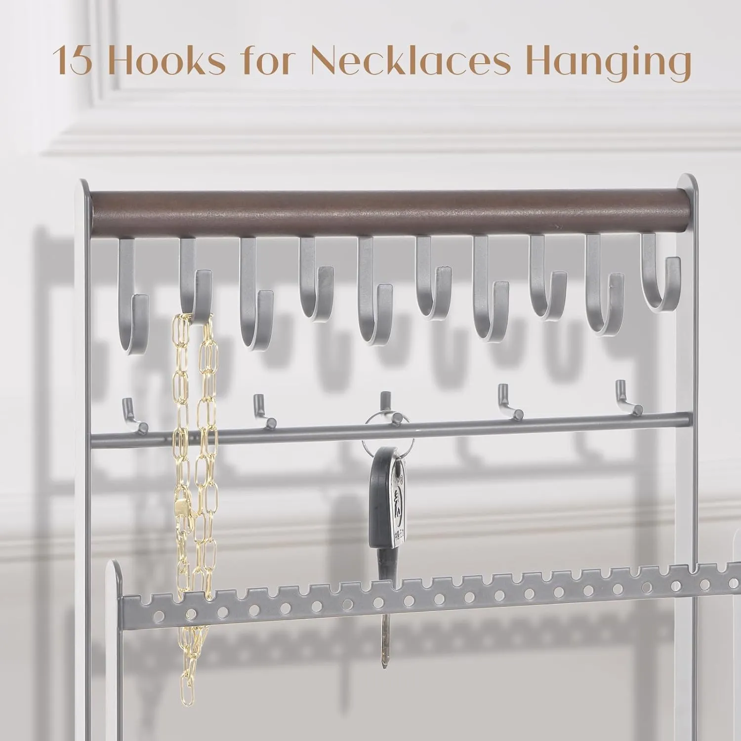 ProCase Jewelry Organizer Stand Necklace Organizer Earring Holder, 6 Tier Jewelry Stand Necklace Holder with 15 Hooks, Jewelry Tower Display Rack Storage Tree for Bracelets Earrings Rings -Grey