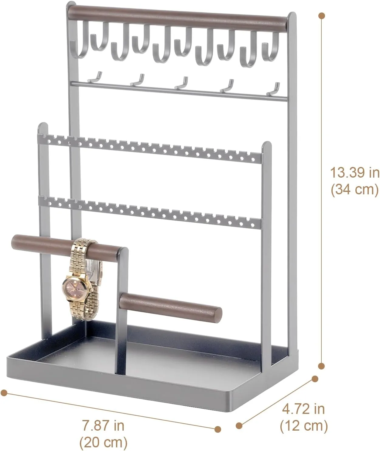 ProCase Jewelry Organizer Stand Necklace Organizer Earring Holder, 6 Tier Jewelry Stand Necklace Holder with 15 Hooks, Jewelry Tower Display Rack Storage Tree for Bracelets Earrings Rings -Grey