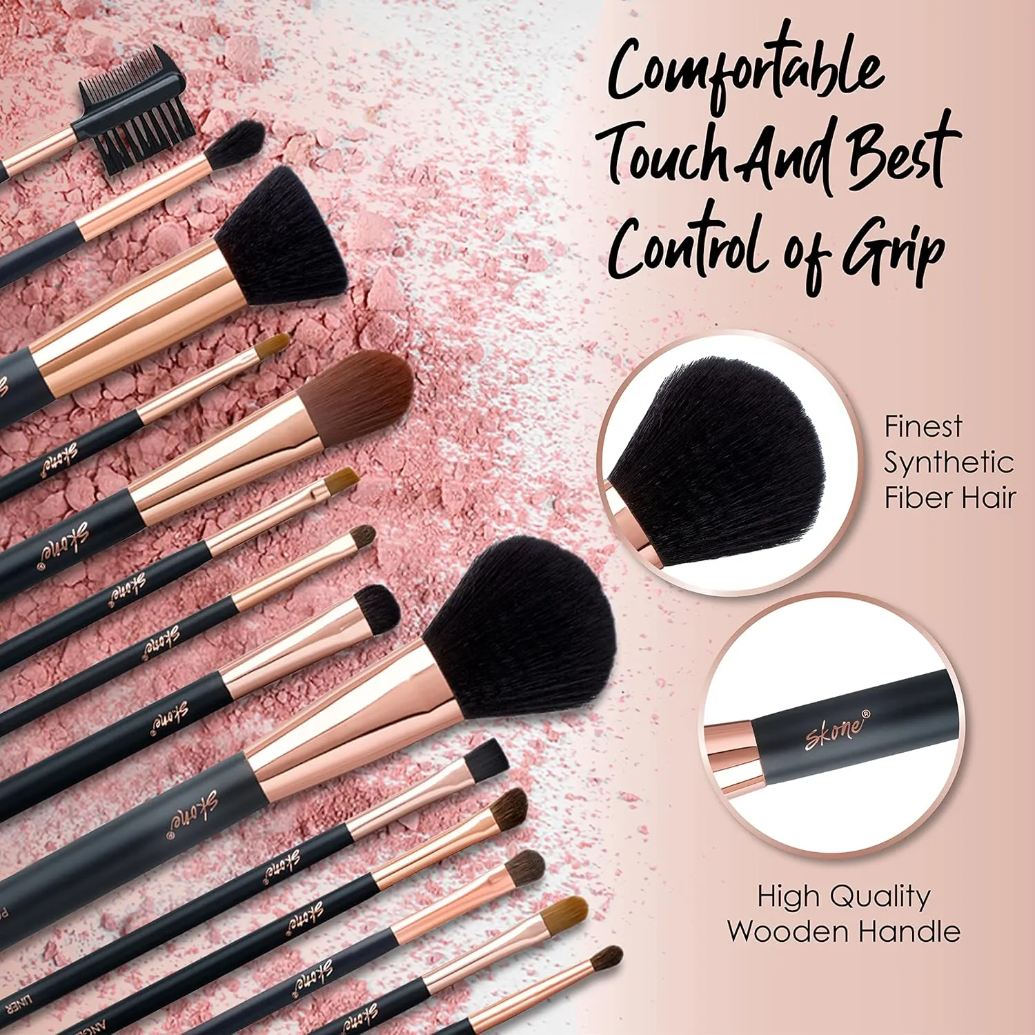 Professional Makeup Brush Set - Skone Luxe Pro Makeup Brushes, 6 pc Set