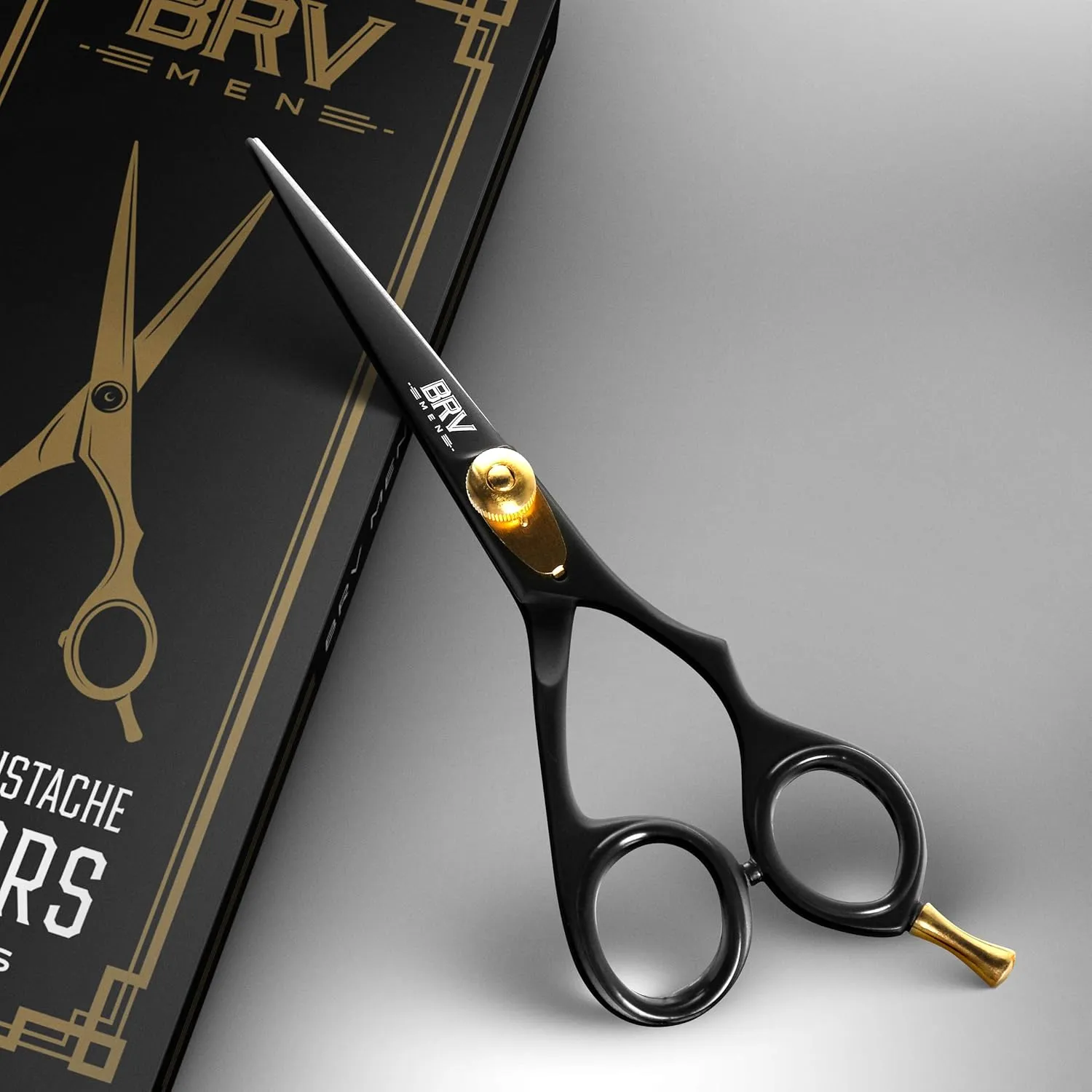 Professional Mustache & Beard Trimming Scissors - 5.5" | High Carbon Stainless Steel & Hammer Forged Mustache Scissors | Razor Sharp Facial Hair Trimming Shears (RIGHT HANDED - Black)