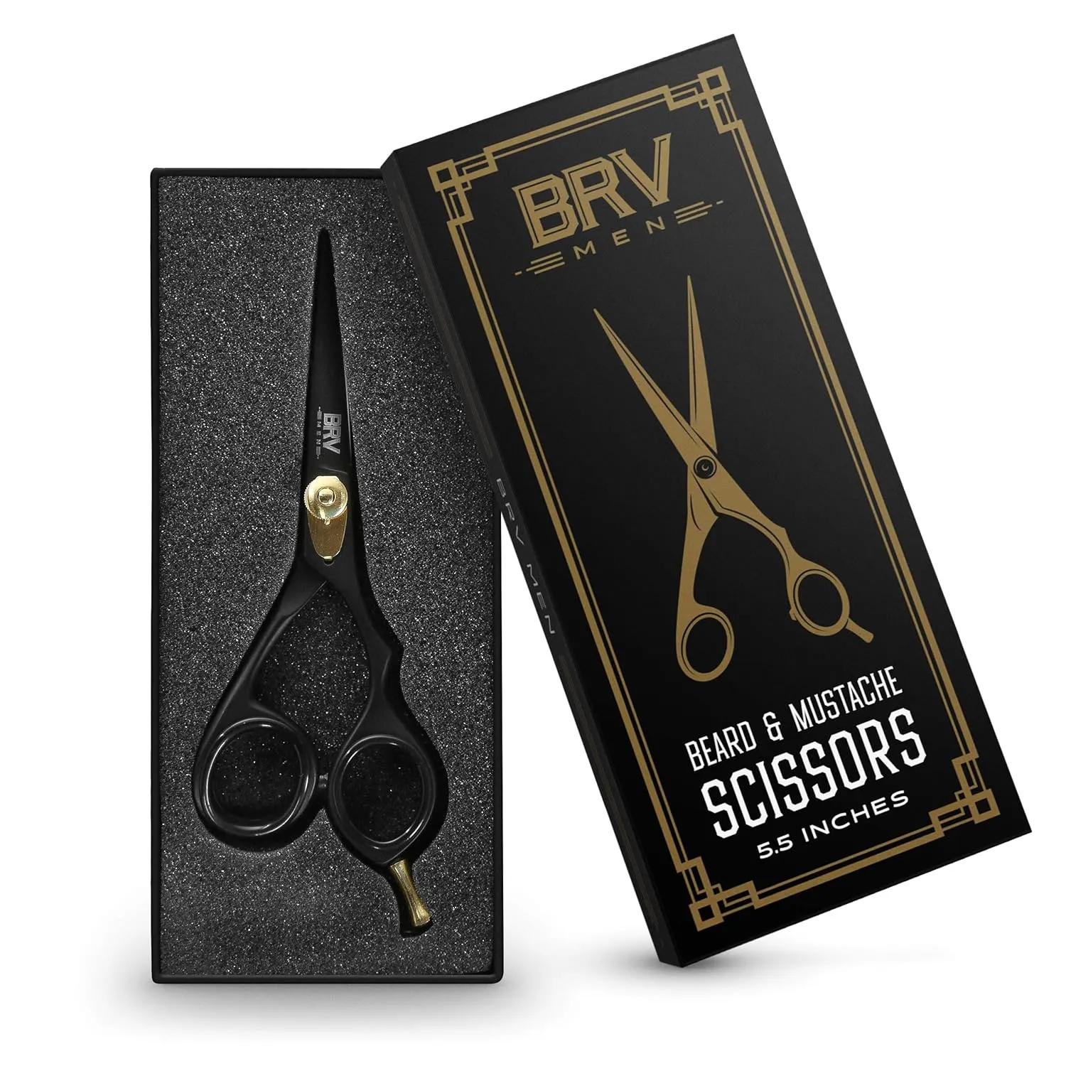 Professional Mustache & Beard Trimming Scissors - 5.5" | High Carbon Stainless Steel & Hammer Forged Mustache Scissors | Razor Sharp Facial Hair Trimming Shears (RIGHT HANDED - Black)