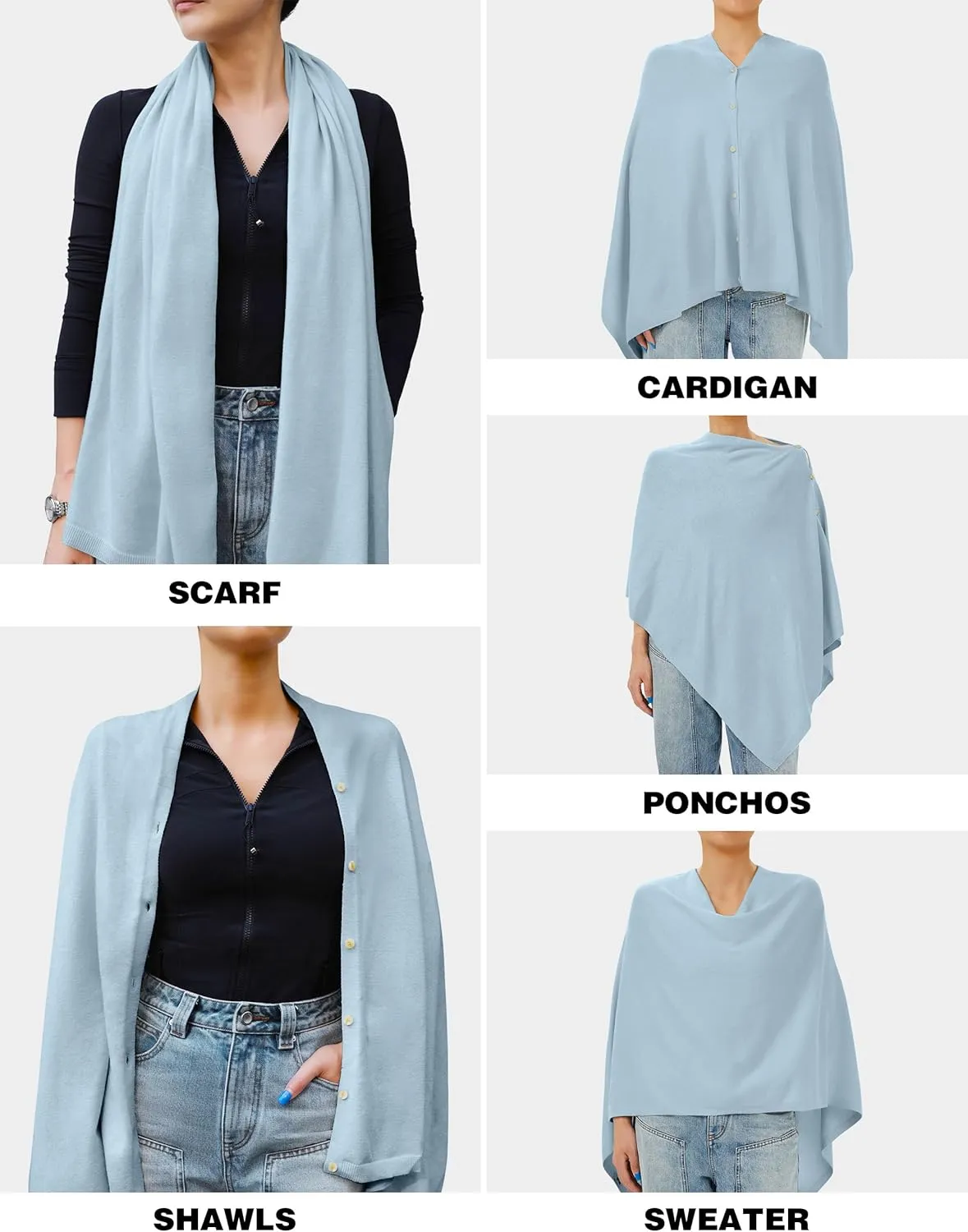 PULI Women's Versatile Knitted Shawls Scarf Poncho Sweater with Buttons Lightweight Spring Summer Fall Wraps