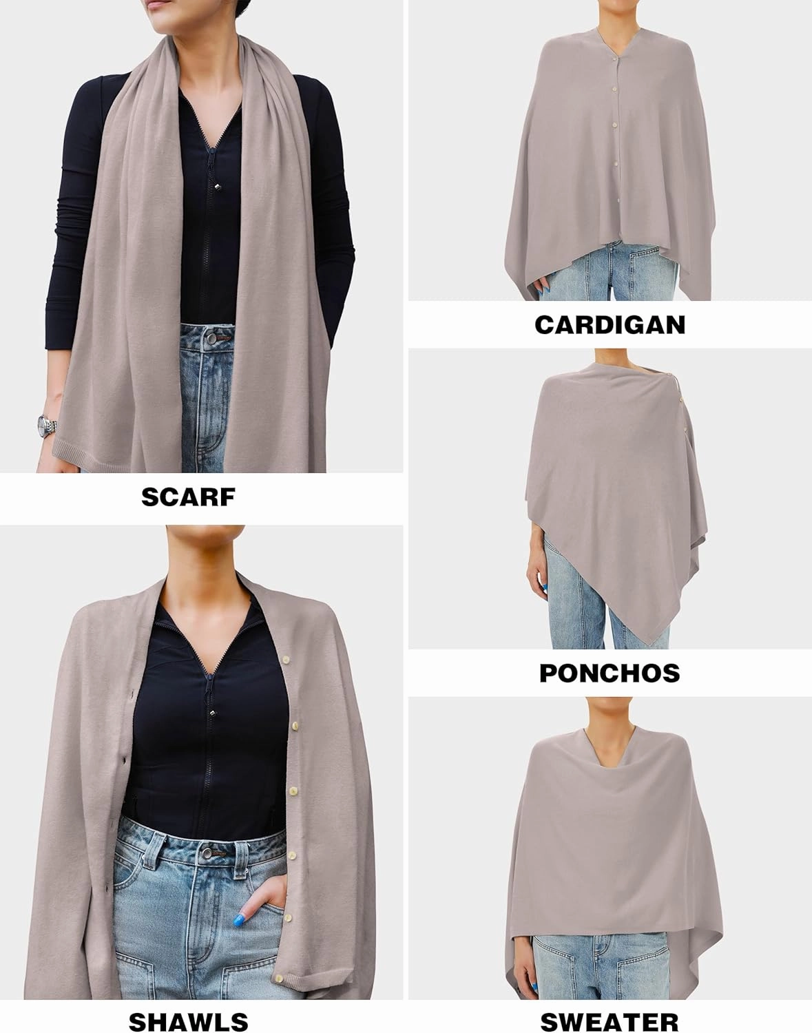 PULI Women's Versatile Knitted Shawls Scarf Poncho Sweater with Buttons Lightweight Spring Summer Fall Wraps