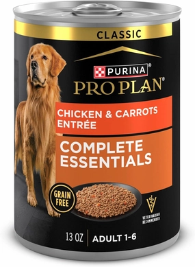 Purina Pro Plan Grain Free Complete Essentials Classic Pate Dog Food, Chicken and Carrots Entrée - (Pack of 12) 13 oz. Cans