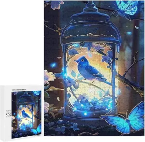 Puzzles for Adults 500 Pieces - Glowing Lantern and Bird Lantern Funny Puzzle Unique Difficult and Challenge Large Puzzle Game Toys Gift