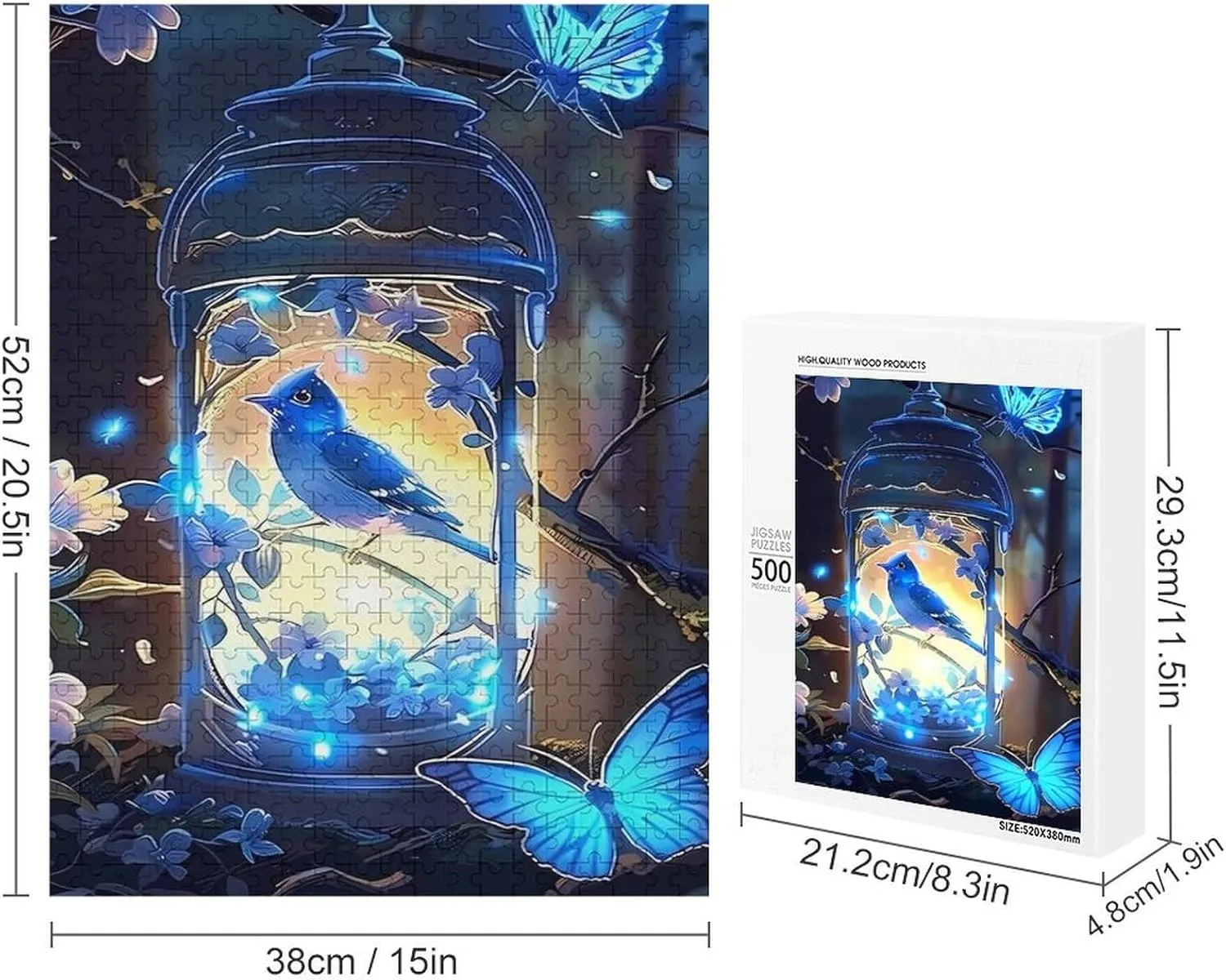 Puzzles for Adults 500 Pieces - Glowing Lantern and Bird Lantern Funny Puzzle Unique Difficult and Challenge Large Puzzle Game Toys Gift