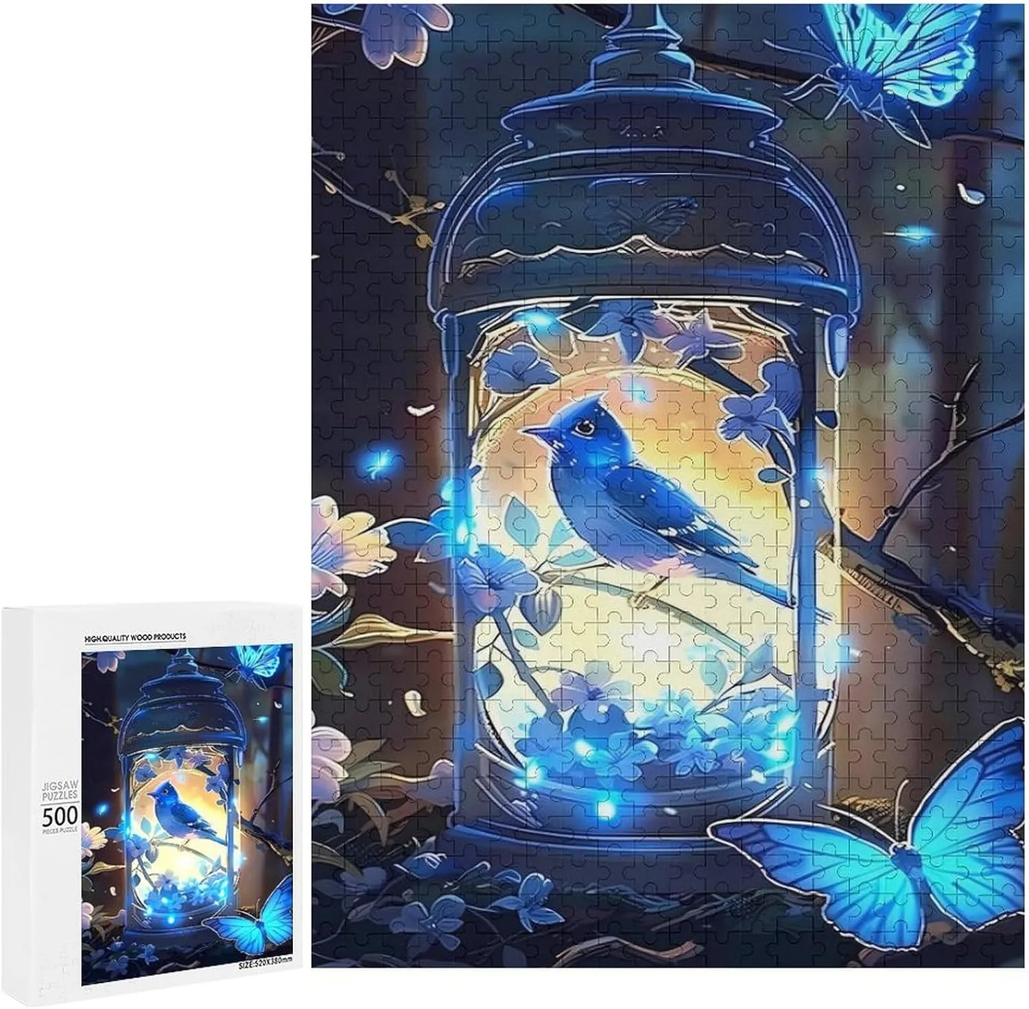 Puzzles for Adults 500 Pieces - Glowing Lantern and Bird Lantern Funny Puzzle Unique Difficult and Challenge Large Puzzle Game Toys Gift