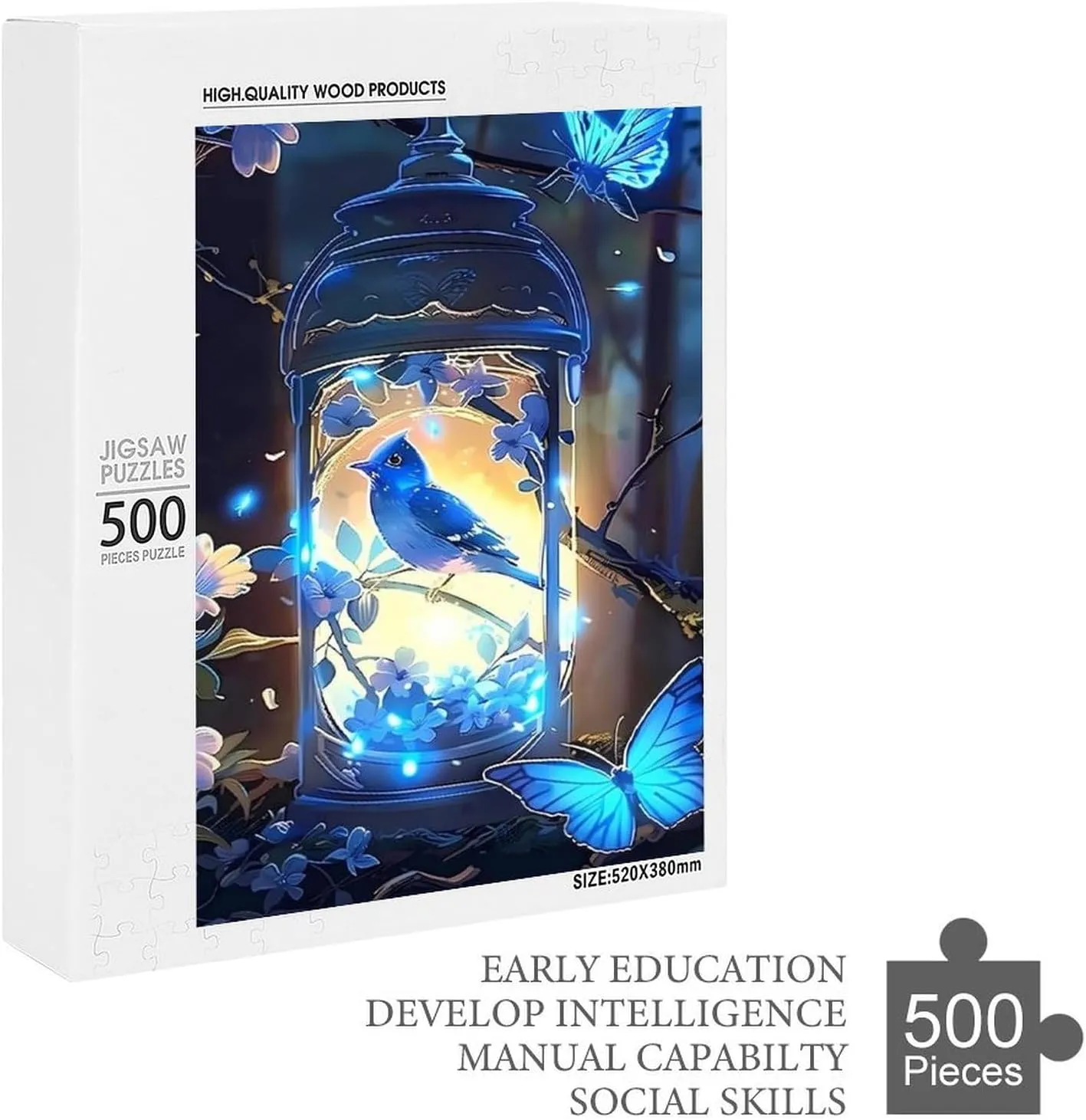 Puzzles for Adults 500 Pieces - Glowing Lantern and Bird Lantern Funny Puzzle Unique Difficult and Challenge Large Puzzle Game Toys Gift