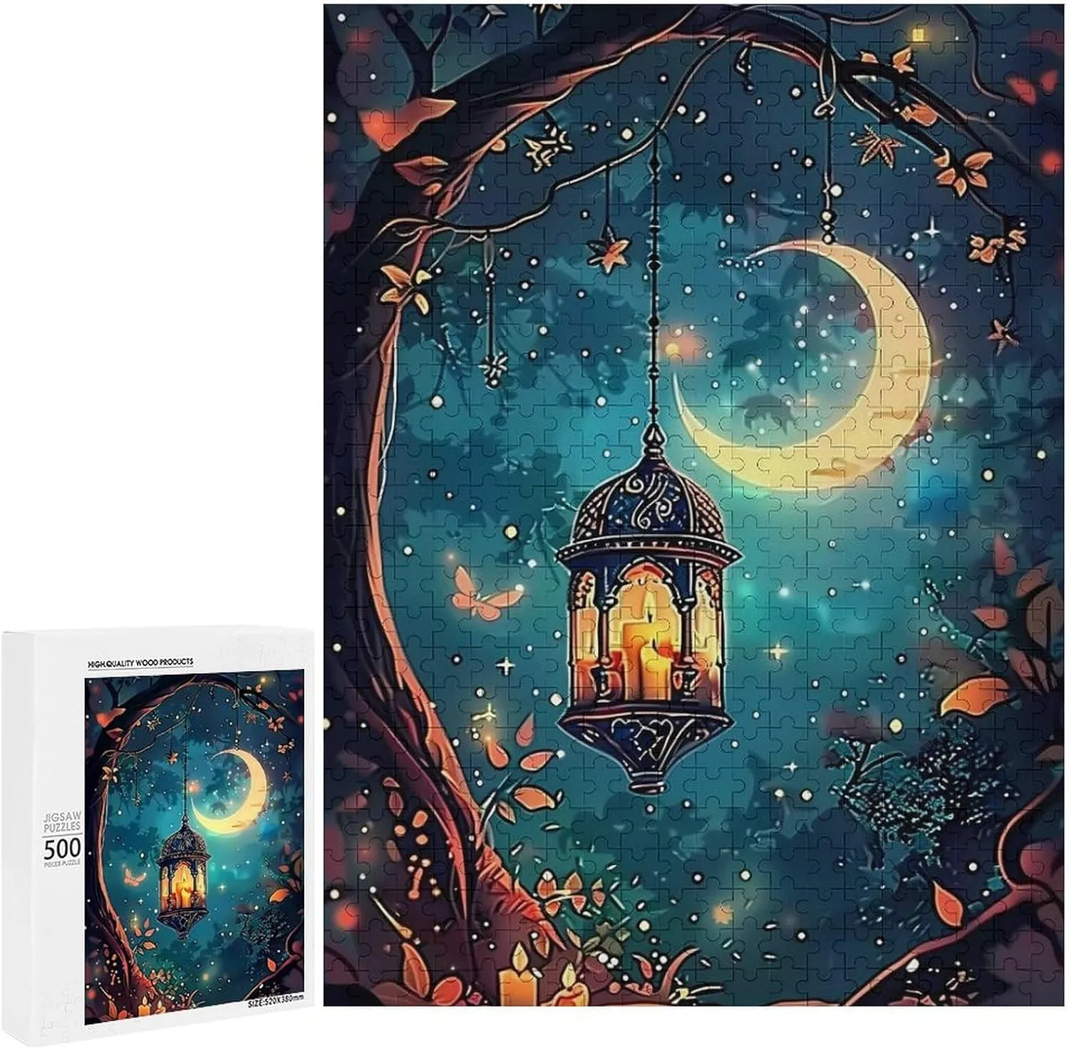 Puzzles for Adults 500 Pieces - Lantern Surrounded by Flowers Lantern Funny Educational Kids Puzzles,Children Puzzle Games Toys for Girls and Boys
