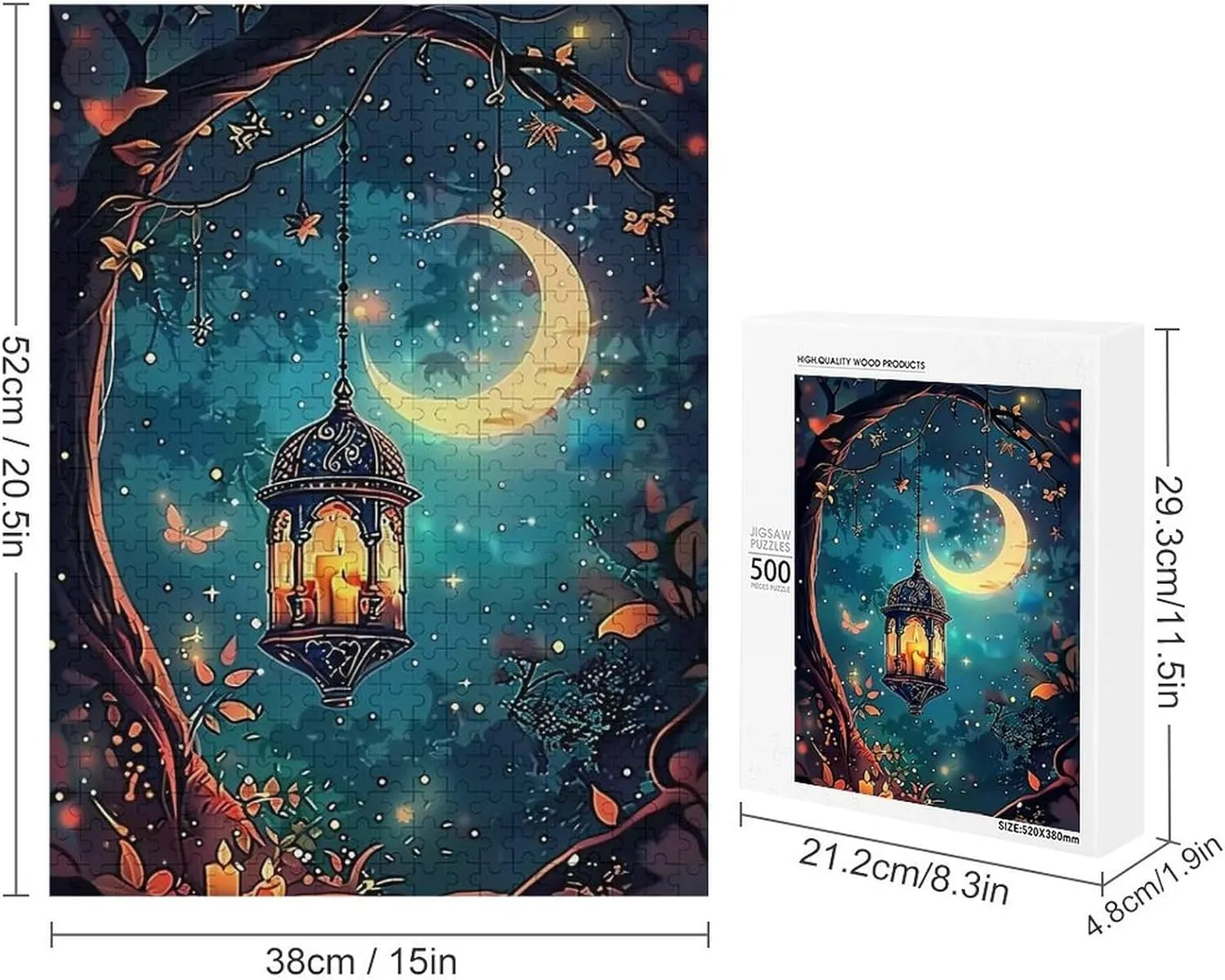 Puzzles for Adults 500 Pieces - Lantern Surrounded by Flowers Lantern Funny Educational Kids Puzzles,Children Puzzle Games Toys for Girls and Boys