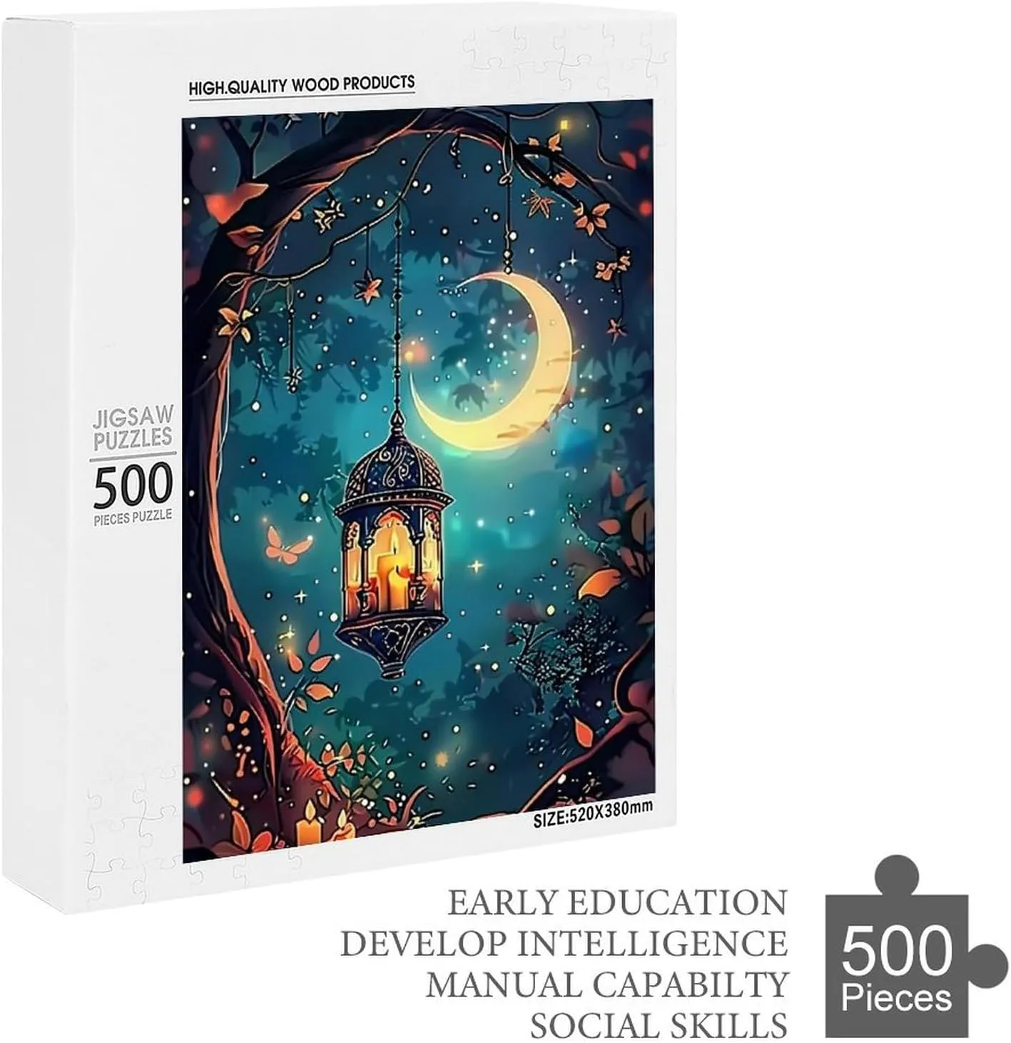 Puzzles for Adults 500 Pieces - Lantern Surrounded by Flowers Lantern Funny Educational Kids Puzzles,Children Puzzle Games Toys for Girls and Boys