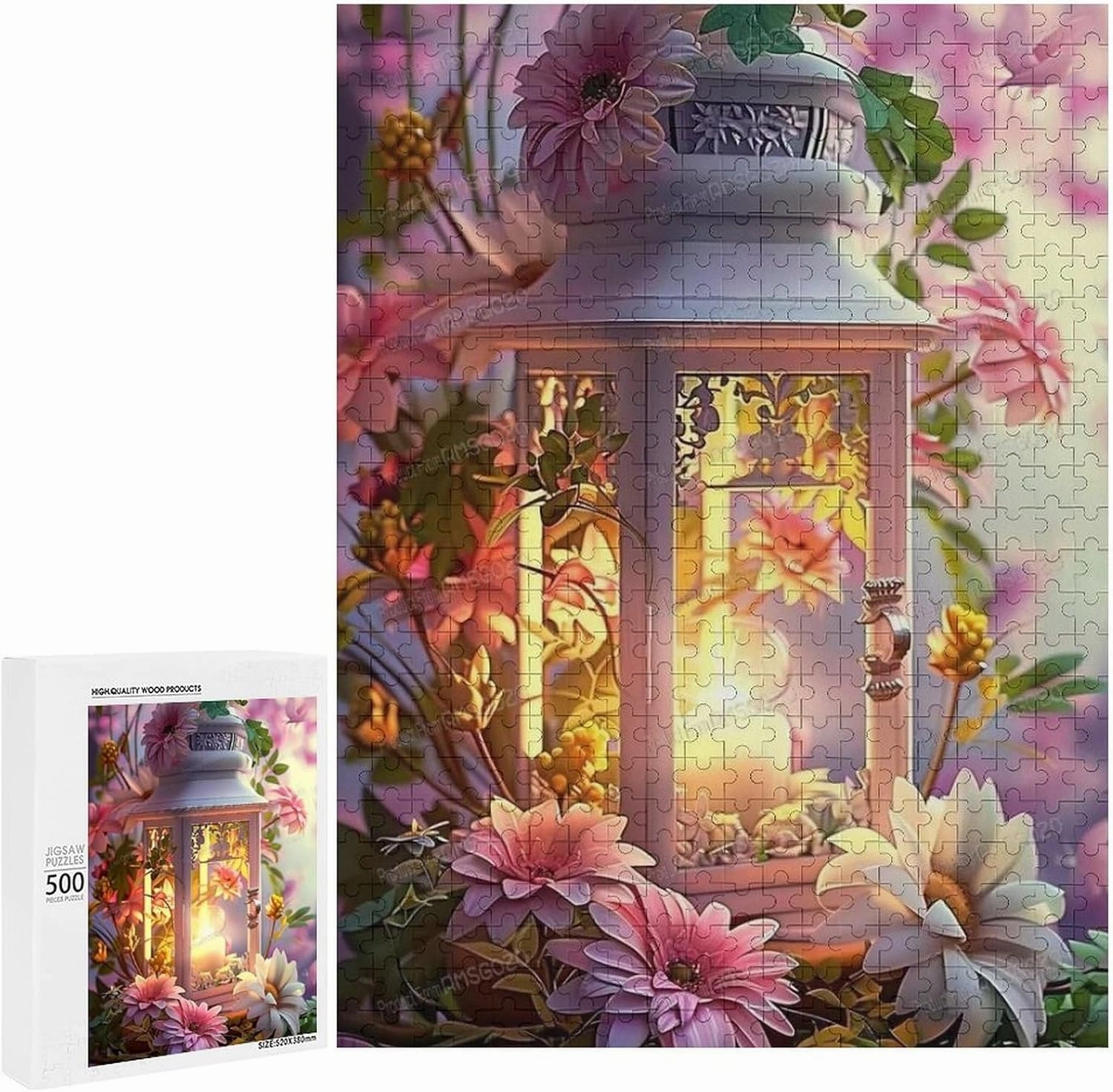 Puzzles for Adults 500 Pieces - Flower Lantern Puzzle Challenging Educational Toys Gifts for Home Decor Family Activities