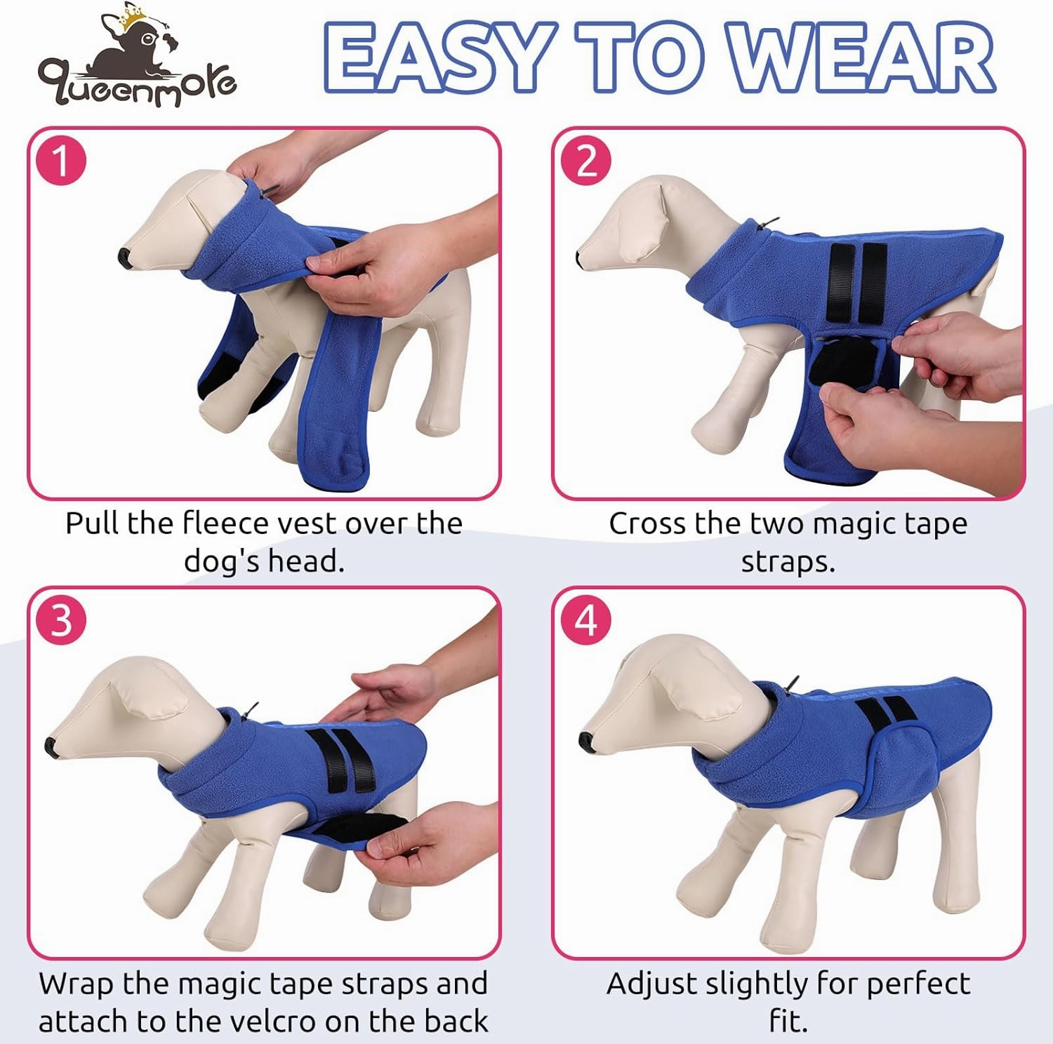 Queenmore XXS Dog Sweater, Soft Fleece Vest Pullover Dog Jacket with Leash Hole, Warm Winter Dog Coats Cold Weather Doggy Dachshund Sweaters for Small Dogs Cats Boy or Girl (Blue, XXS)