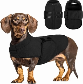 Queenmore XXS Pet Sweater, Soft Fleece Dog Vest Pullover Jacket with Leash Hole, Warm Winter Animal Clothes Cold Weather Dachshund Sweater for Small Dogs Cats Boy or Girl (Black, XXS)