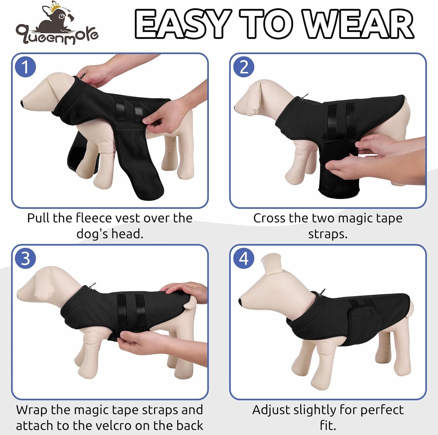 Queenmore XXS Pet Sweater, Soft Fleece Dog Vest Pullover Jacket with Leash Hole, Warm Winter Animal Clothes Cold Weather Dachshund Sweater for Small Dogs Cats Boy or Girl (Black, XXS)