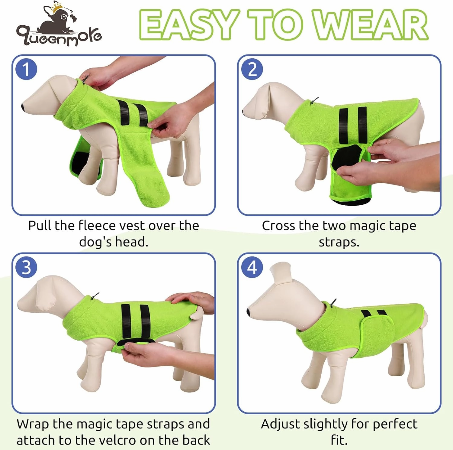 Queenmore XXS Soft Fleece Vest Pullover Dog Jacket with Leash Hole, Warm Winter Clothes for Small Dogs & Cats, Boy or Girl (Green, XXS)