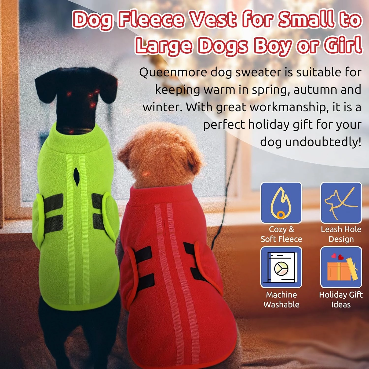 Queenmore XXS Soft Fleece Vest Pullover Dog Jacket with Leash Hole, Warm Winter Clothes for Small Dogs & Cats, Boy or Girl (Green, XXS)