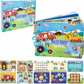 Quiet Book for Toddlers, Early Learning Montessori Interactive Toys for Kids, Autism Sensory Educational Toy Preschool Activity Binder Busy Book for Develop Learning Skills (Transportation)