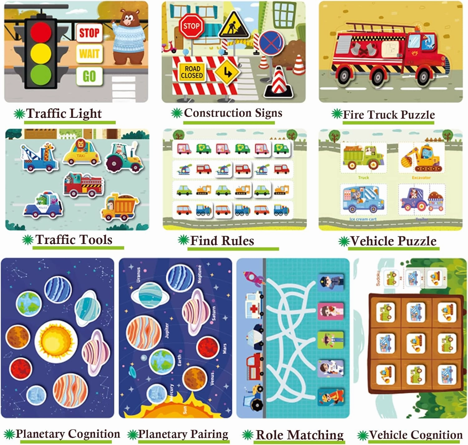 Quiet Book for Toddlers, Early Learning Montessori Interactive Toys for Kids, Autism Sensory Educational Toy Preschool Activity Binder Busy Book for Develop Learning Skills (Transportation)