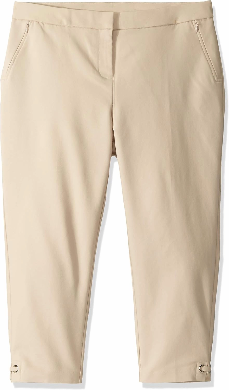 Rafaella Women's Solid Lightweight Curvy Fit Satin Twill Capri Pant
