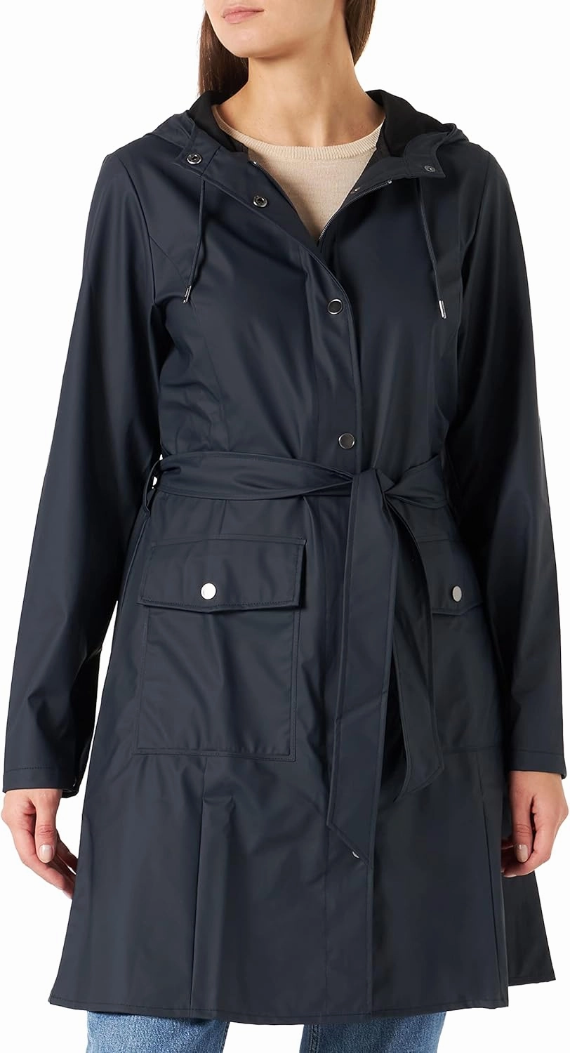 RAINS Curve W Jacket - Waterproof Jacket with Hood for Women - Reusable Raincoat with Belt