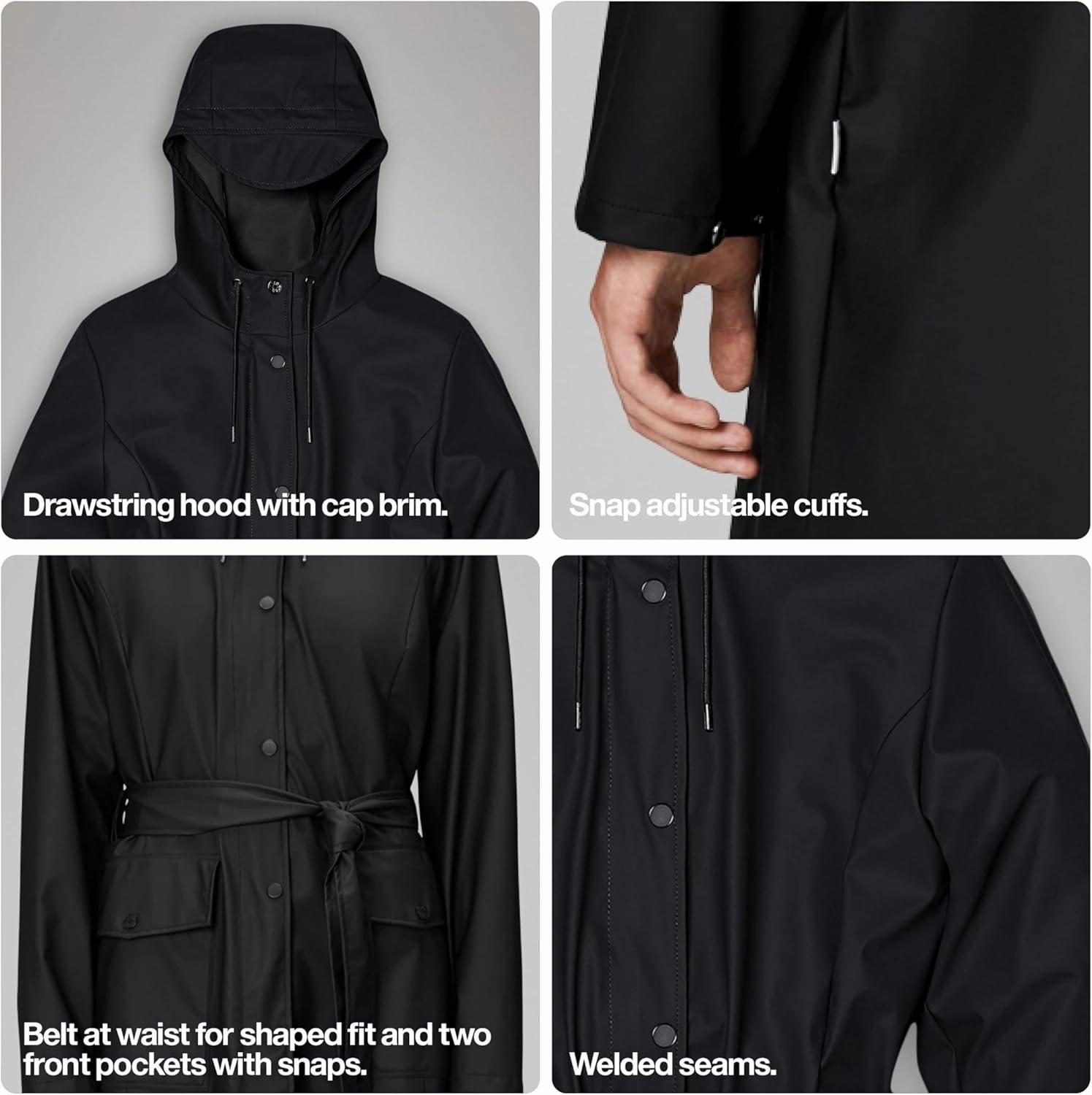 RAINS Curve W Jacket - Waterproof Jacket with Hood for Women - Reusable Raincoat with Belt