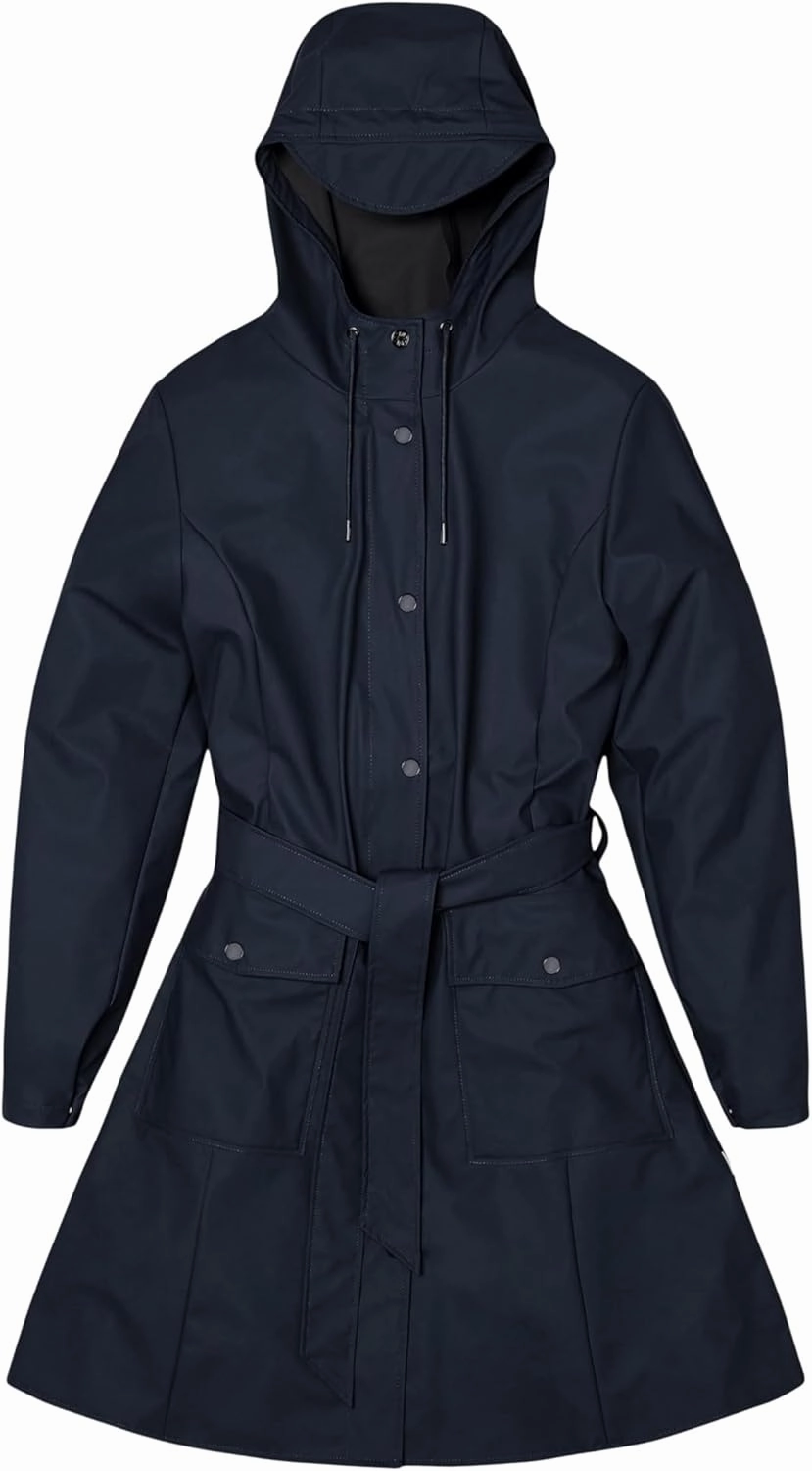 RAINS Curve W Jacket - Waterproof Jacket with Hood for Women - Reusable Raincoat with Belt