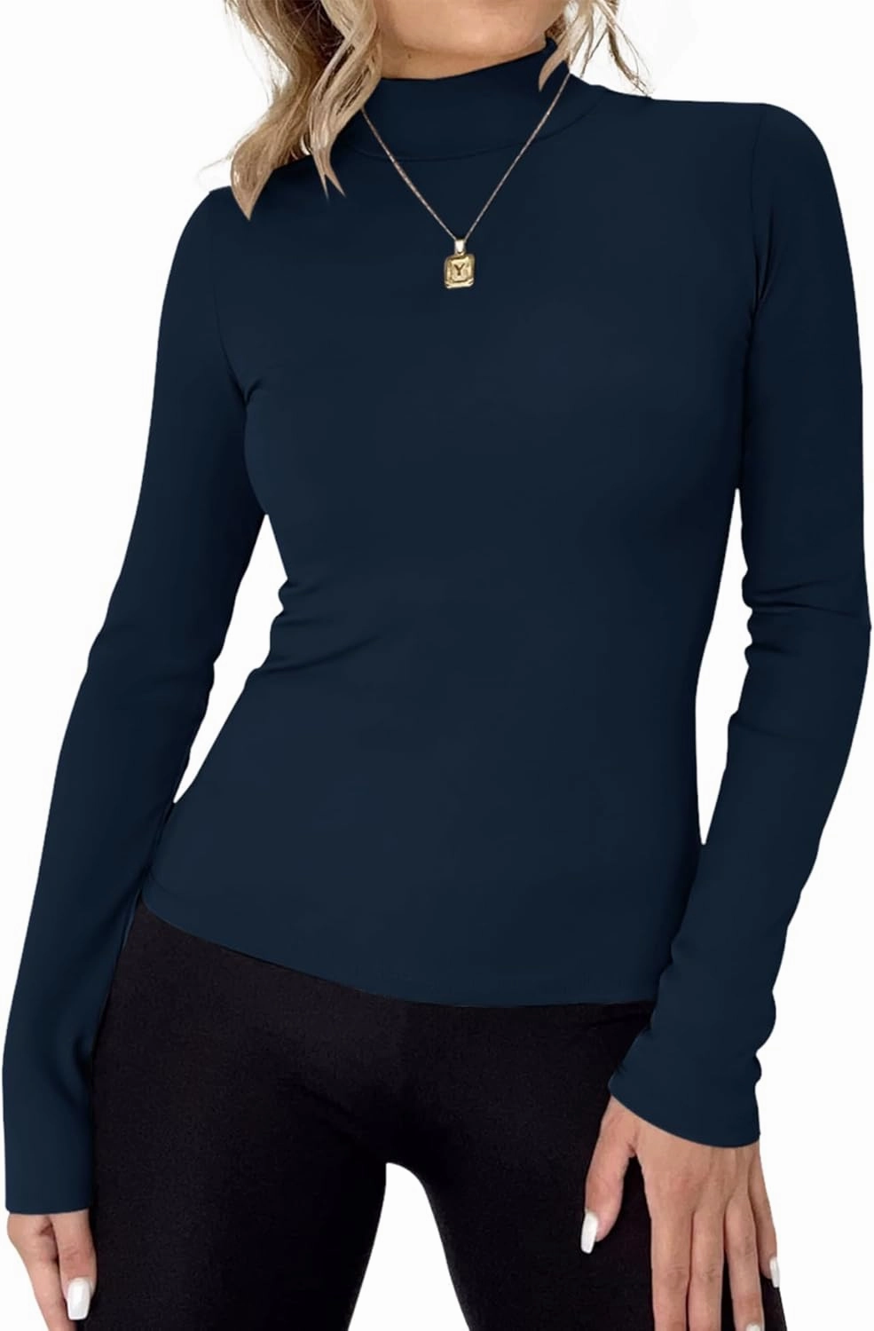 Rapbin Womens Long Sleeve Mock Turtleneck Tops Knit Basic Stretch Fitted Pullover Lightweight Thermal Shirts