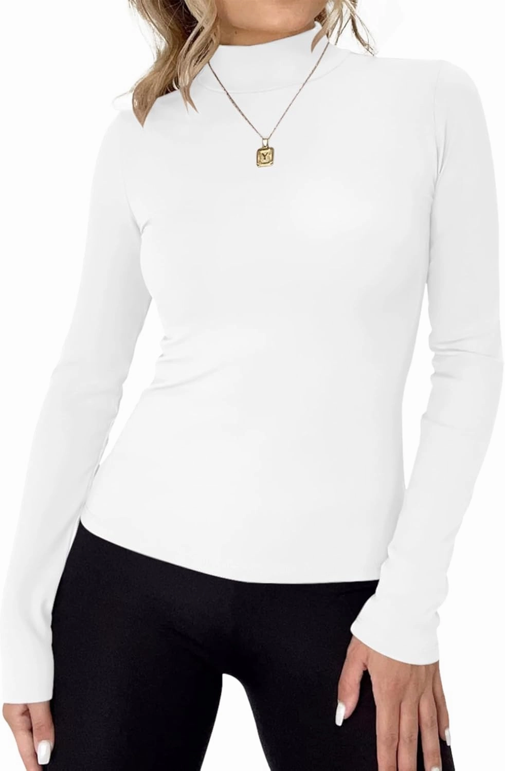 Rapbin Womens Long Sleeve Mock Turtleneck Tops Knit Basic Stretch Fitted Pullover Lightweight Thermal Shirts